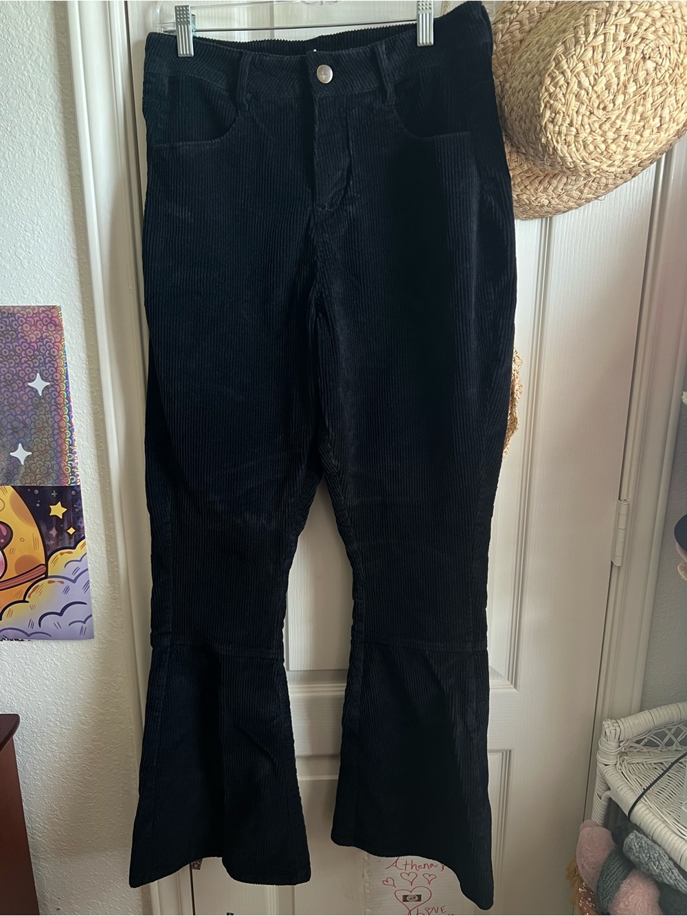 Kate Quinn Women Black Corduroy Flare Pants